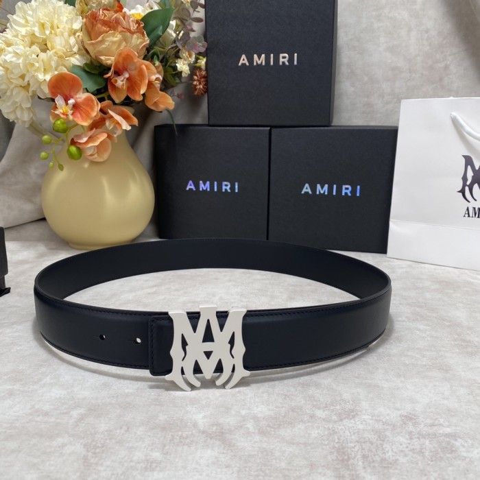 1:1 quality version Smooth Leather Silver MA Thorn Logo Buckle Belt 2 colors【Width 3.8 cm】29543555