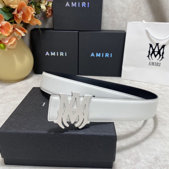 1:1 quality version Smooth Leather Silver MA Thorn Logo Buckle Belt 2 colors【Width 3.8 cm】29543555