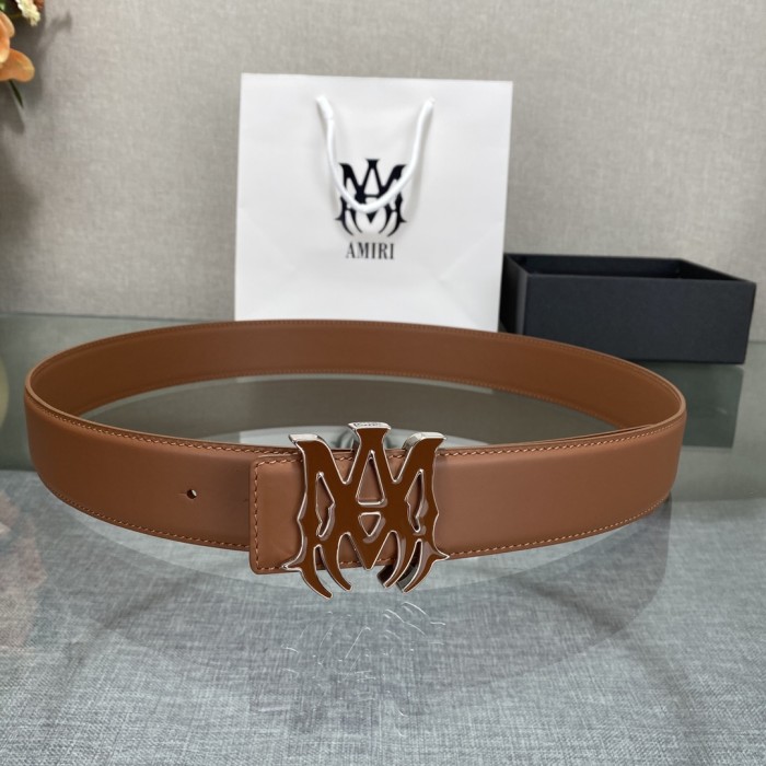 1:1 quality version AM Thorn Logo Buckle Smooth Leather Belt 2 colors【Width 3.8 cm】29543190
