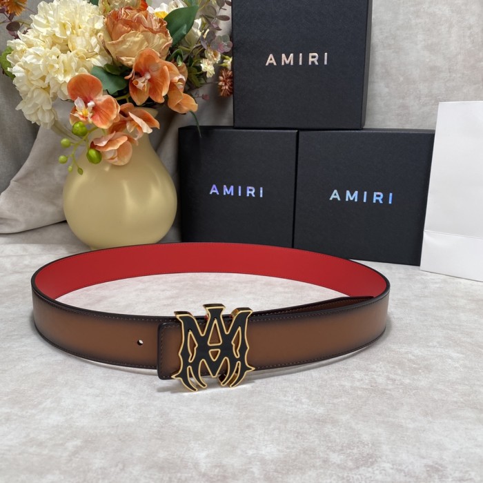 1:1 quality version Gradient Red Lining Enamel MA Logo Buckle Smooth Belt 2 colors【Width 3.8 cm】29543565