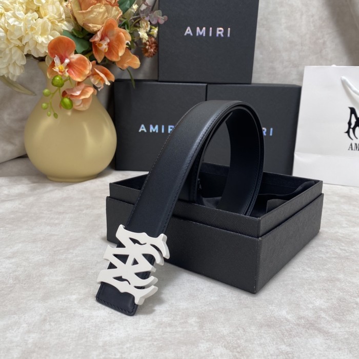 1:1 quality version Smooth Leather Silver MA Thorn Logo Buckle Belt 2 colors【Width 3.8 cm】29543555
