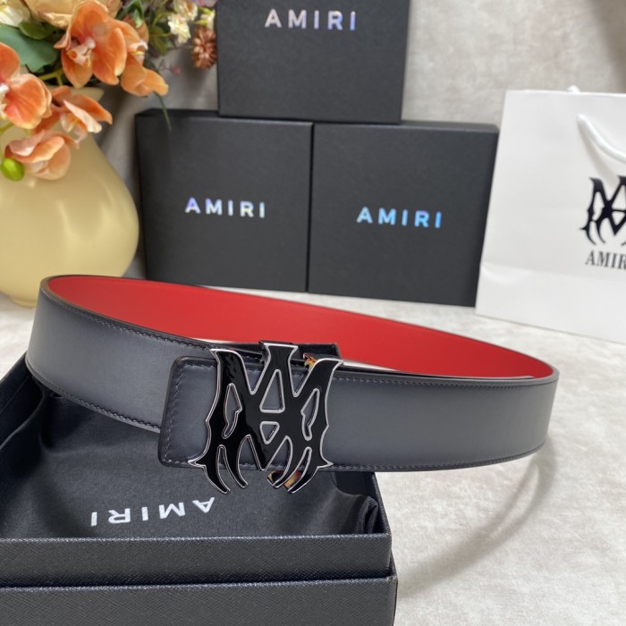 1:1 quality version Gradient Red Lining Enamel MA Logo Buckle Smooth Belt 2 colors【Width 3.8 cm】29543565
