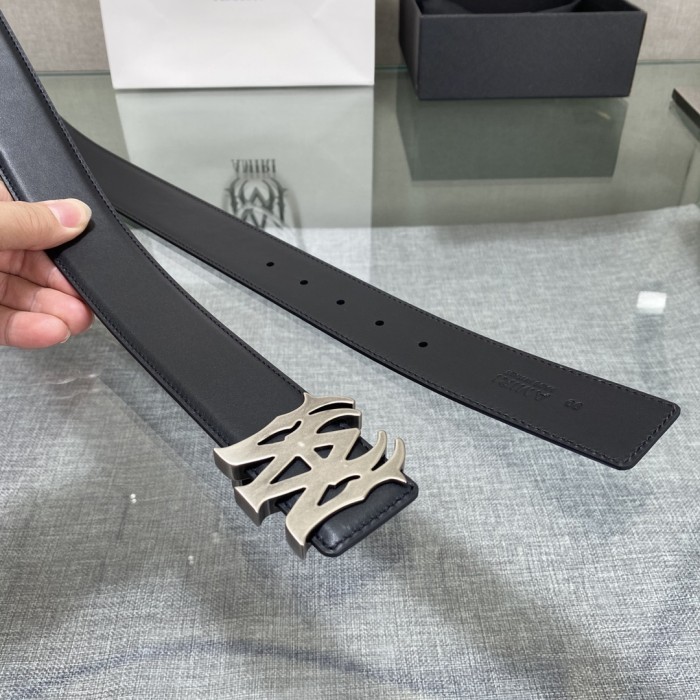 1:1 quality version AM Thorn Logo Buckle Smooth Leather Belt 2 colors【Width 3.8 cm】29543190
