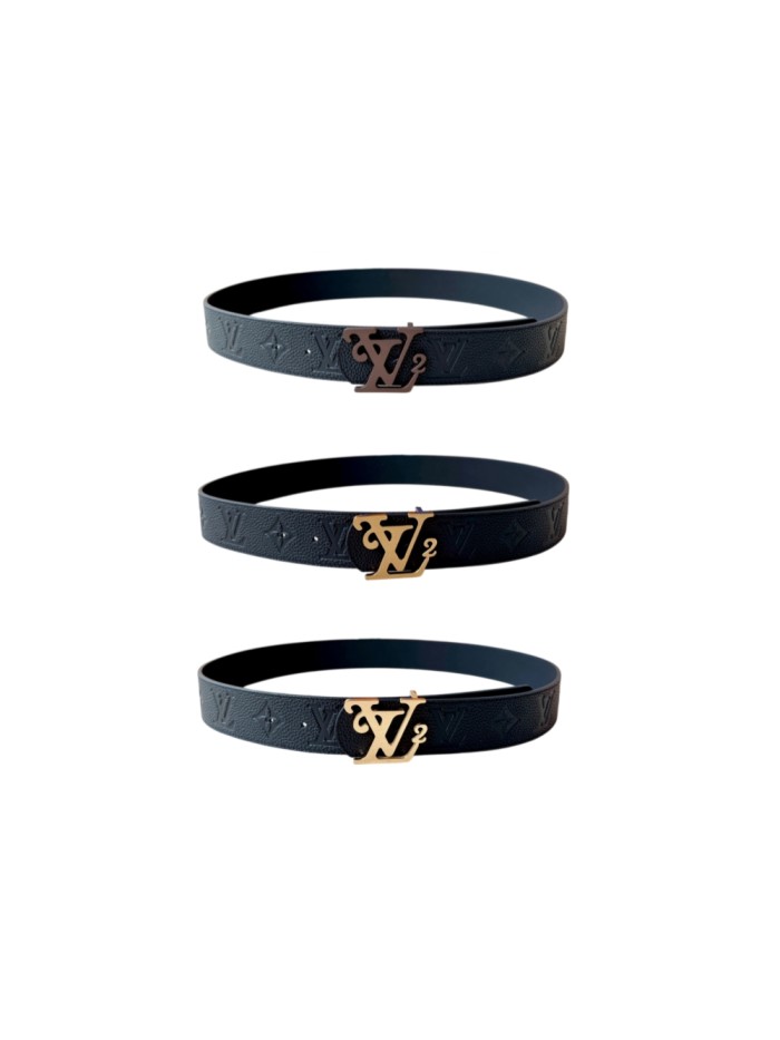 1:1 quality version LV Logo Buckle Strap Litchi Grain Embossed Belt 【Width 4.0 cm】3 colors 29543288