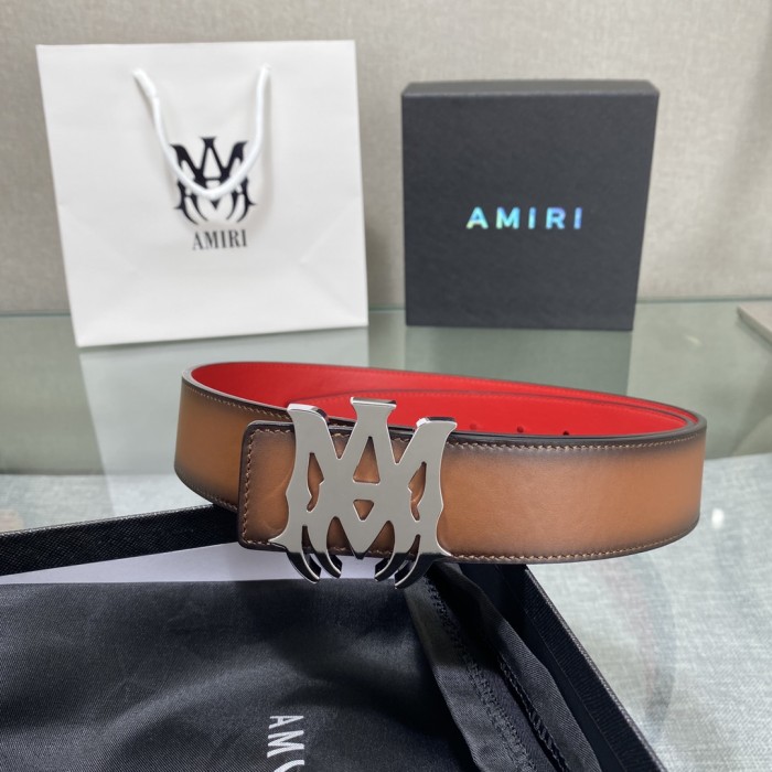 1:1 quality version AMThorn Logo Buckle Red Lining Smooth Leather Belt 2 colors【Width 3.8 cm】29543339