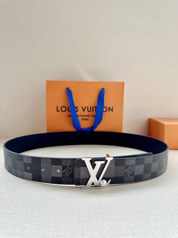 1:1 quality version Damier Graphite LV Letter Pearl Buckle Reversible Leather Belt 【Width 4.0 cm】29543280