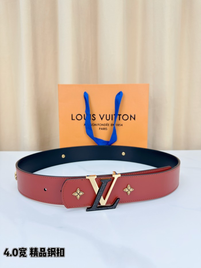 1:1 quality version LV Buckle Monogram Floral Rivet Reversible Belt 【Width 4.0 cm】2 colors 29543315