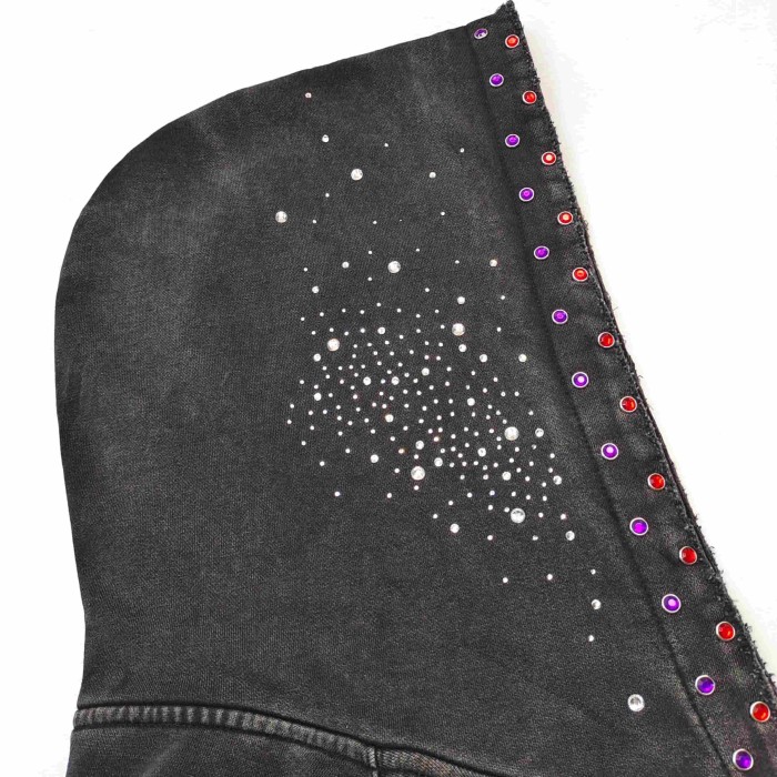 1:1 quality version Wash Allover Rhinestone Frayed Letter Patch Gem Placket Zip Up Hoodie 29545451