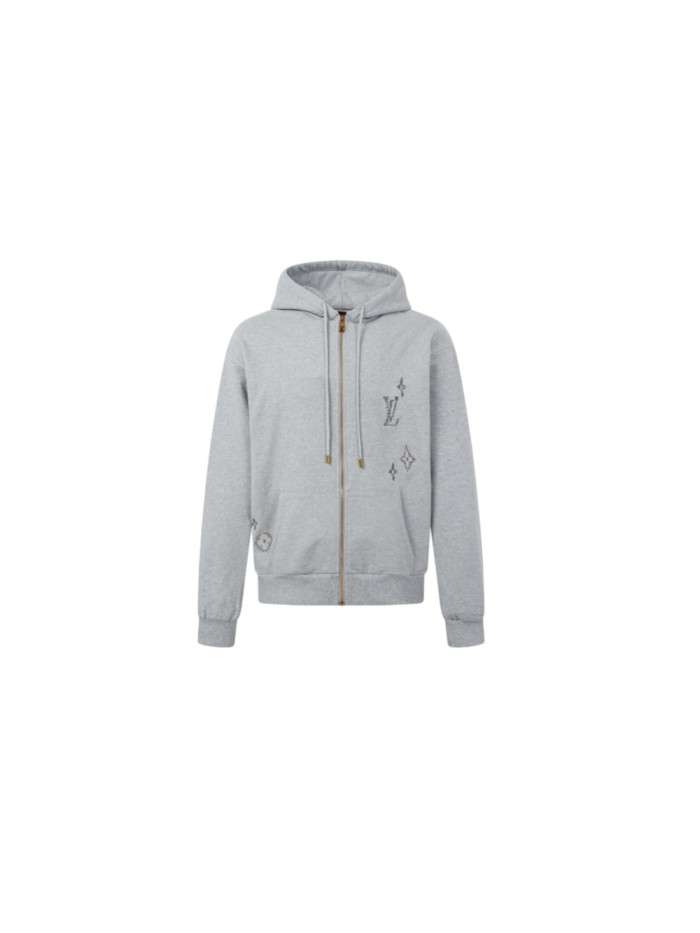 Letter Floral Embroidery Terry Knit Zip Up Hoodie 29554202