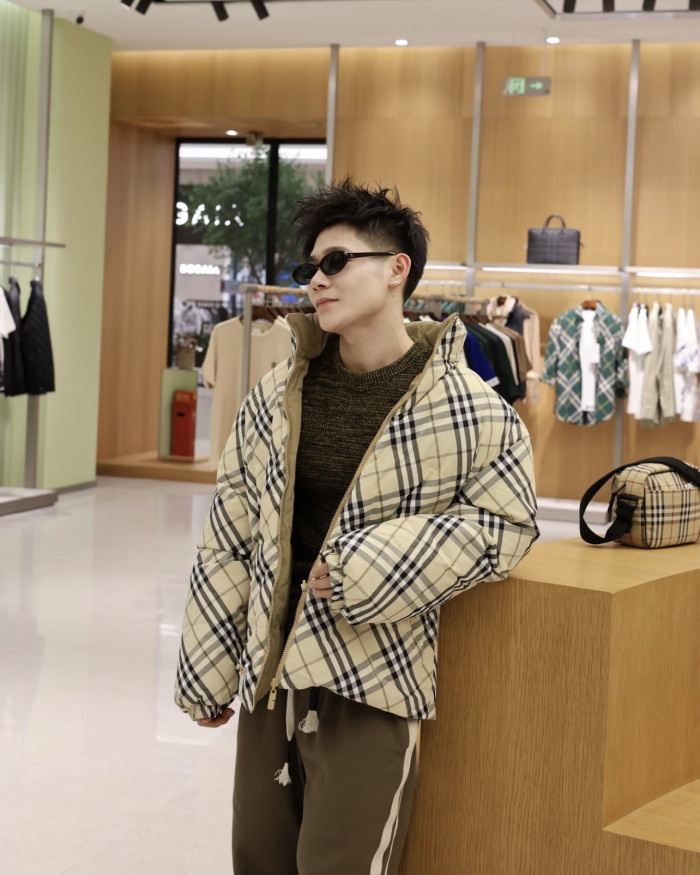 1:1 quality version Reversible Plaid Stand Collar Detachable Hood Down Jacket 29547932