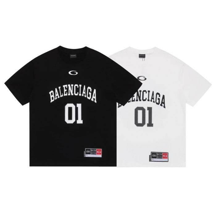 [50% Off]Balenciaga American letter plaid fabric applique embroidery couple leisure tee
