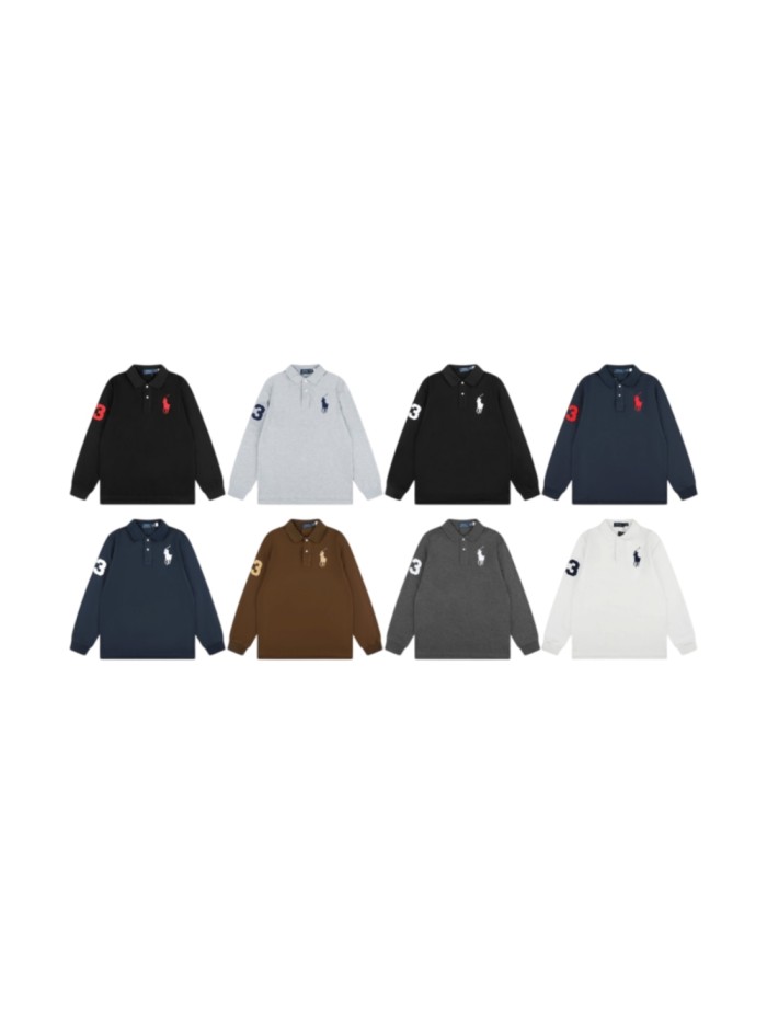 Classic Big Pony Embroidery Basic Couple Polo Collar Long Sleeve T-shirt 8 colors 29557276