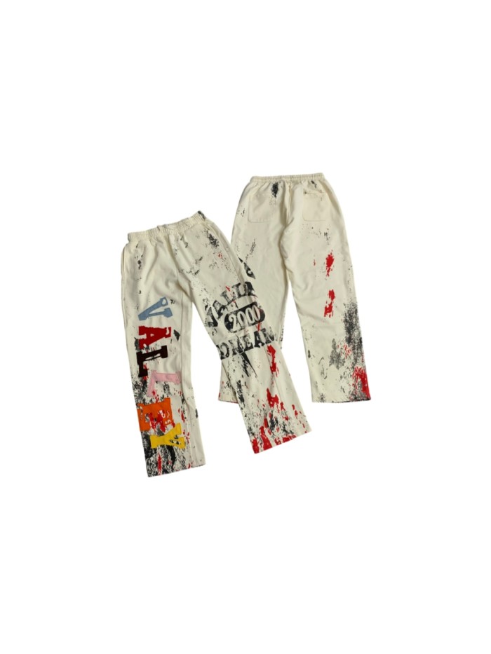 Paint Splatter Distressed Color Patch Letter Elastic Waist Straight Sweatpants 29557266