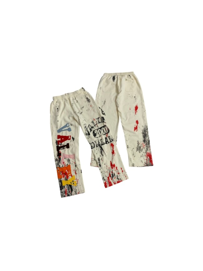 Paint Splatter Distressed Color Patch Letter Elastic Waist Straight Sweatpants 29557266
