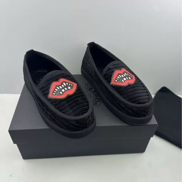 Red Lip Dagger Embroidery Thick Sole Slip On Corduroy Loafers 2 colors 29557069