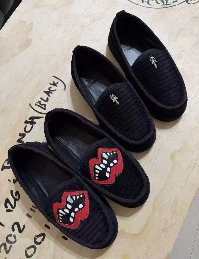Red Lip Dagger Embroidery Thick Sole Slip On Corduroy Loafers 2 colors 29557069
