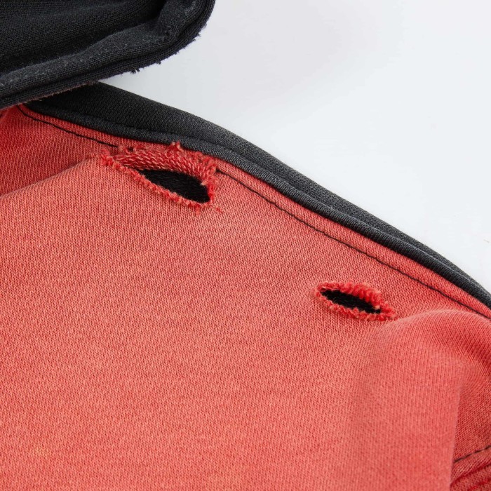 Black Red Split Wash Vintage Front Shield Badge Full Zip Hoodie 29557257