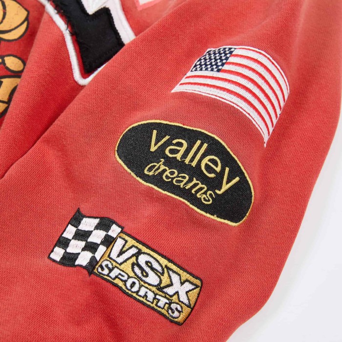 Black Red Split Wash Vintage Front Shield Badge Full Zip Hoodie 29557257