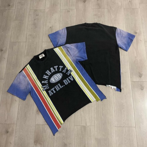 Washed Contrast Stripe Gradient Sleeve Varsity Patch Letter Tee 29557248