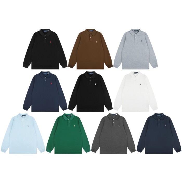 Classic Pony Embroidery Basic Couple Polo Collar Long Sleeve T-shirt 10 colors 29557286
