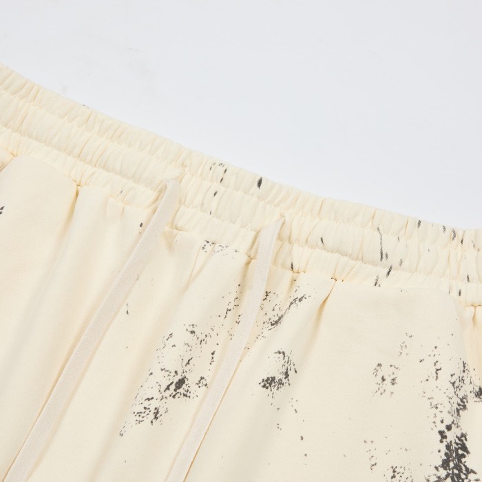 Paint Splatter Distressed Color Patch Letter Elastic Waist Straight Sweatpants 29557266
