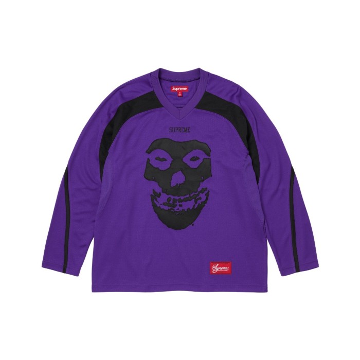 The Misfits X Skull Fiend Spliced V Neck Quick Dry Mesh Jersey Long Sleeve T-Shirt 29557063