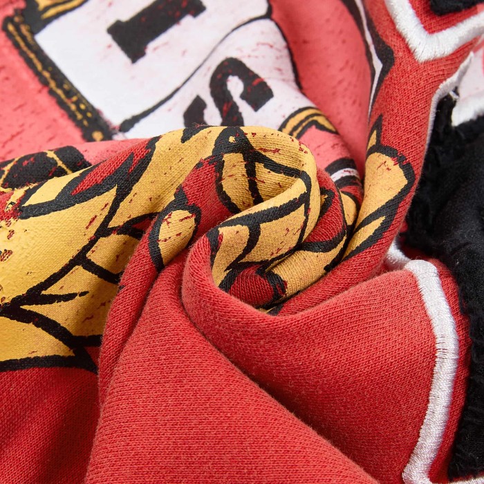 Black Red Split Wash Vintage Front Shield Badge Full Zip Hoodie 29557257