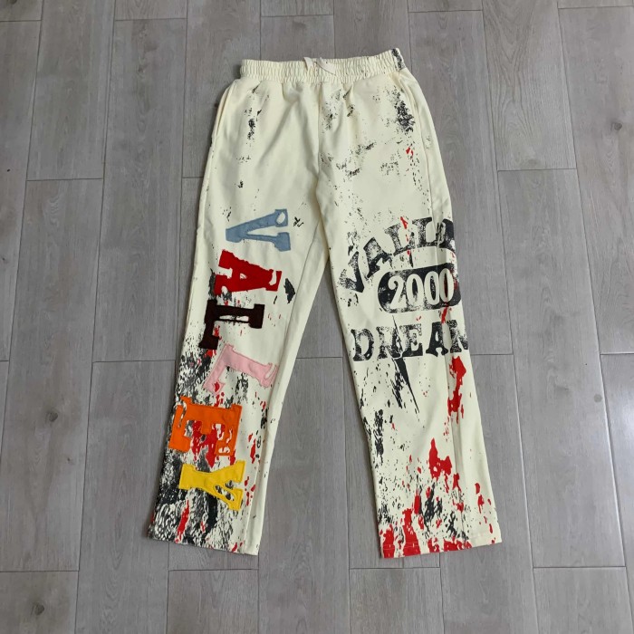 Paint Splatter Distressed Color Patch Letter Elastic Waist Straight Sweatpants 29557266