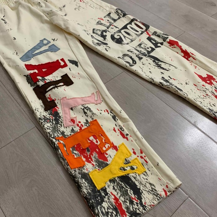 Paint Splatter Distressed Color Patch Letter Elastic Waist Straight Sweatpants 29557266