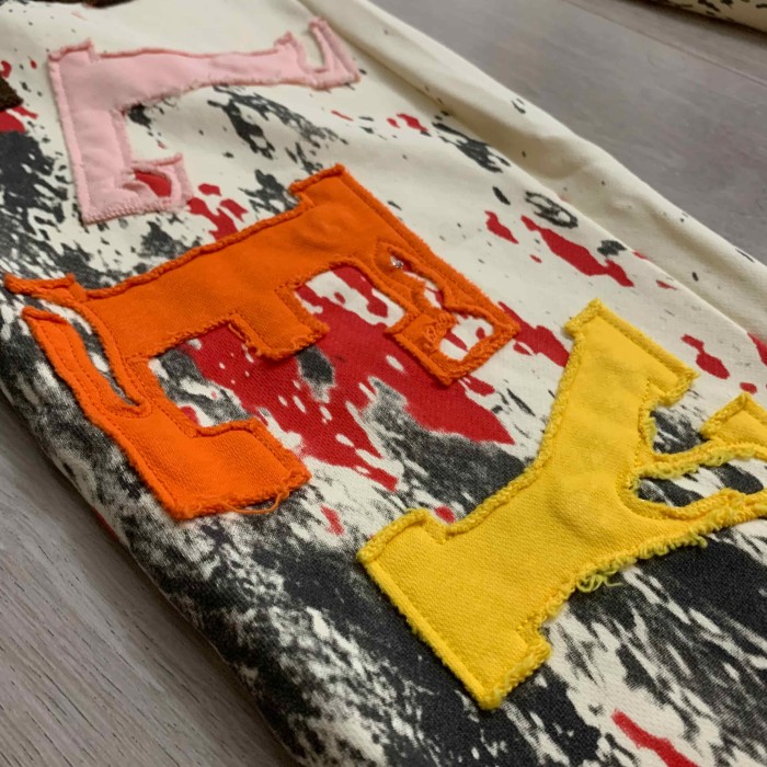 Paint Splatter Distressed Color Patch Letter Elastic Waist Straight Sweatpants 29557266