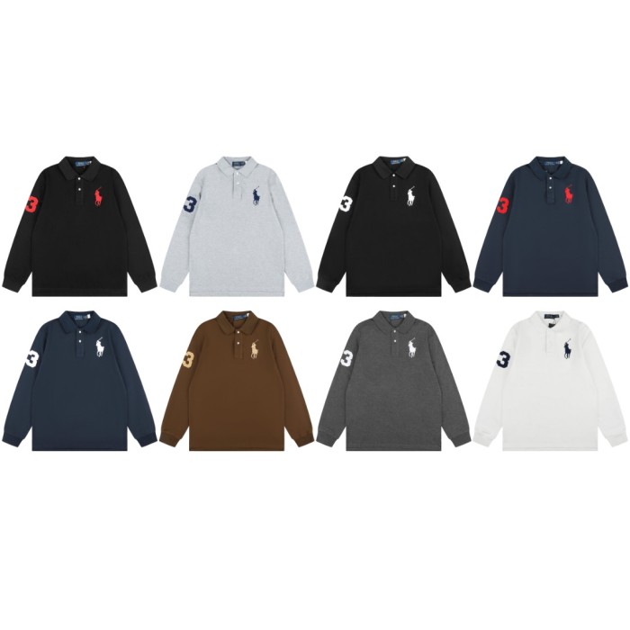 Classic Big Pony Embroidery Basic Couple Polo Collar Long Sleeve T-shirt 8 colors 29557276
