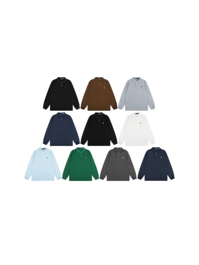 Classic Pony Embroidery Basic Couple Polo Collar Long Sleeve T-shirt 10 colors 29557286