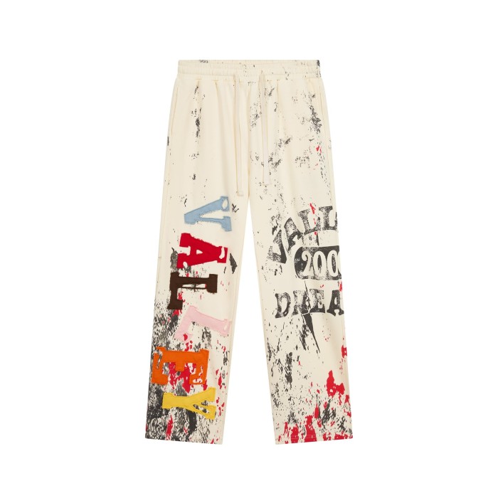 Paint Splatter Distressed Color Patch Letter Elastic Waist Straight Sweatpants 29557266