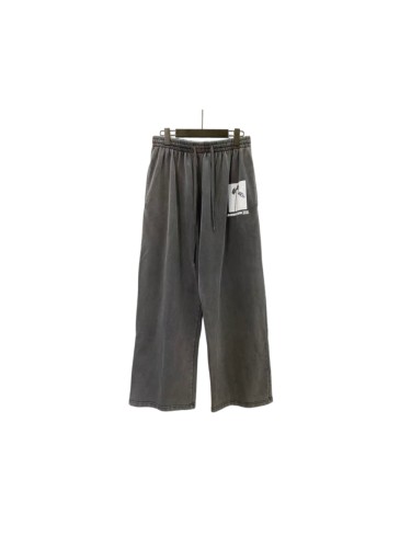 1:1 quality version Washed Side Plant Badge Print Elastic Drawstring Wide Leg Casual Pants 29559005