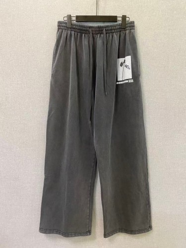 1:1 quality version Washed Side Plant Badge Print Elastic Drawstring Wide Leg Casual Pants 29559005