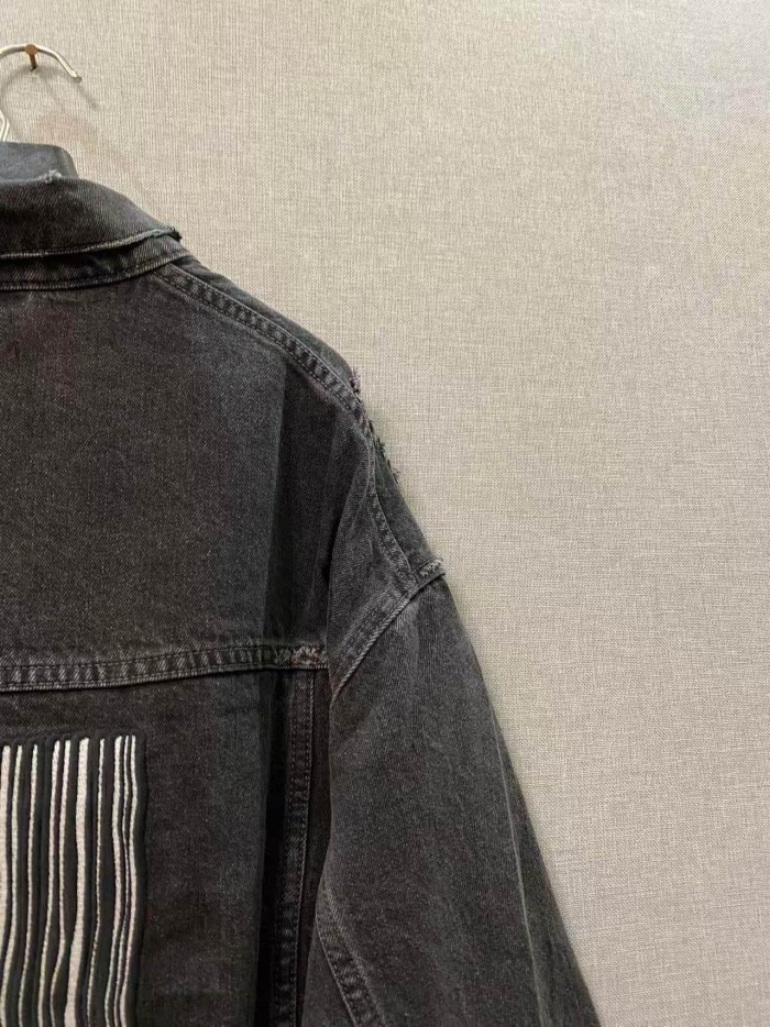 1:1 quality version Ripped Back Vertical Stripe Embroidered Letter Oversized Denim Jacket 29558990