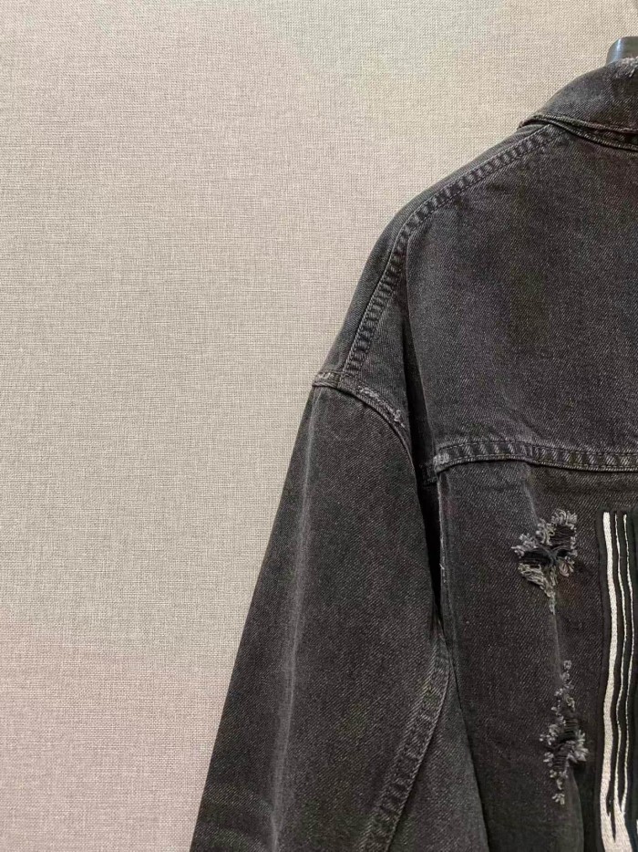1:1 quality version Ripped Back Vertical Stripe Embroidered Letter Oversized Denim Jacket 29558990