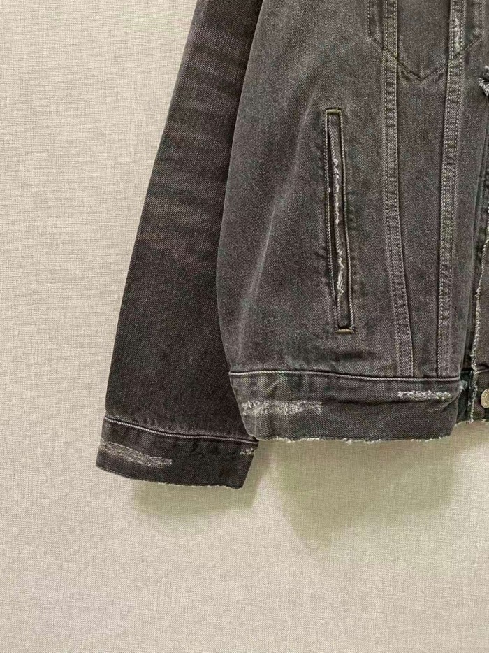 1:1 quality version Ripped Back Vertical Stripe Embroidered Letter Oversized Denim Jacket 29558990