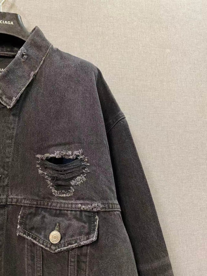 1:1 quality version Ripped Back Vertical Stripe Embroidered Letter Oversized Denim Jacket 29558990