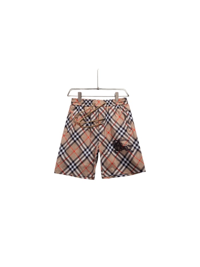 Khaki Classic Plaid Knight Horse Print Drawstring Casual Shorts 29563808