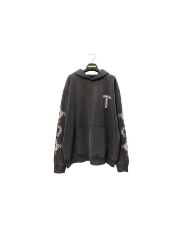 1:1 quality version Washed Vintage Chest Logo Cross Horseshoe Sleeve Print Hoodie 29563712