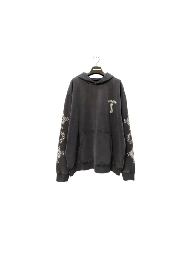 1:1 quality version Washed Vintage Chest Logo Cross Horseshoe Sleeve Print Hoodie 29563712