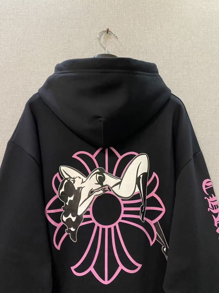 1:1 quality version Chest Pin Up Print Back Cross Floral Graphic Mismatched Sleeve Letter Hoodie 29563765