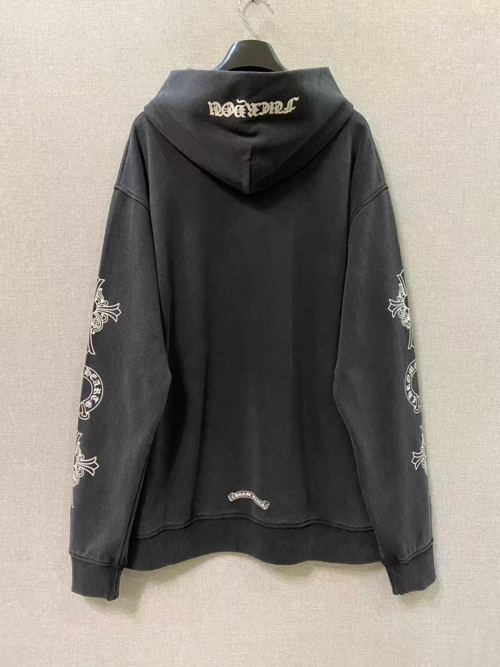 1:1 quality version Washed Vintage Chest Logo Cross Horseshoe Sleeve Print Hoodie 29563712