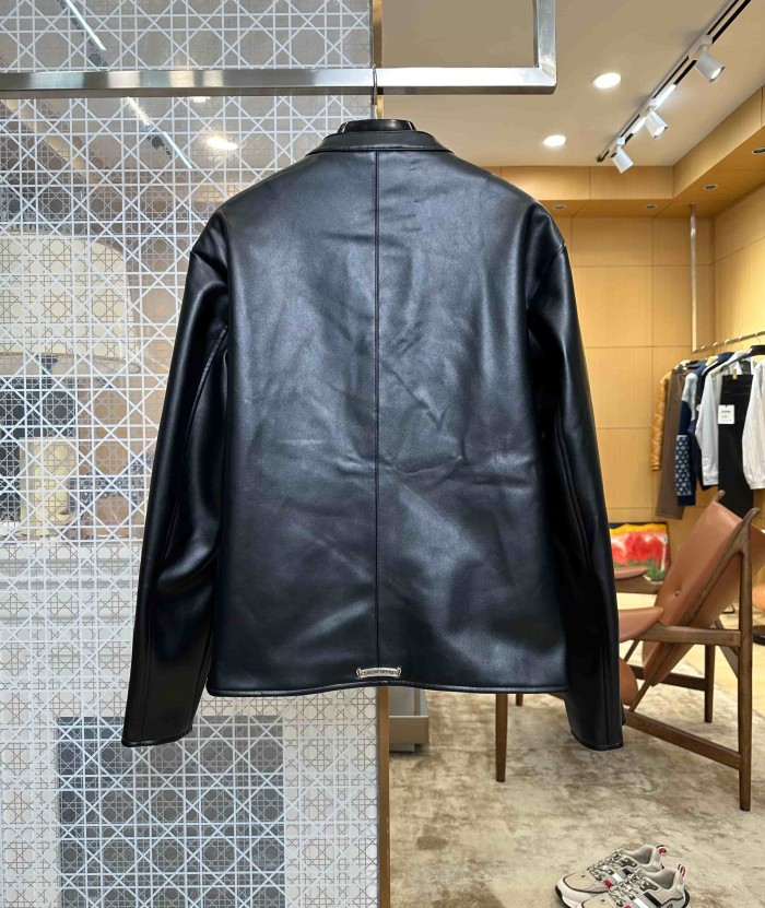1:1 quality version Sleeve Sword Embroidery Crew Neck Biker Leather Jacket 29567795
