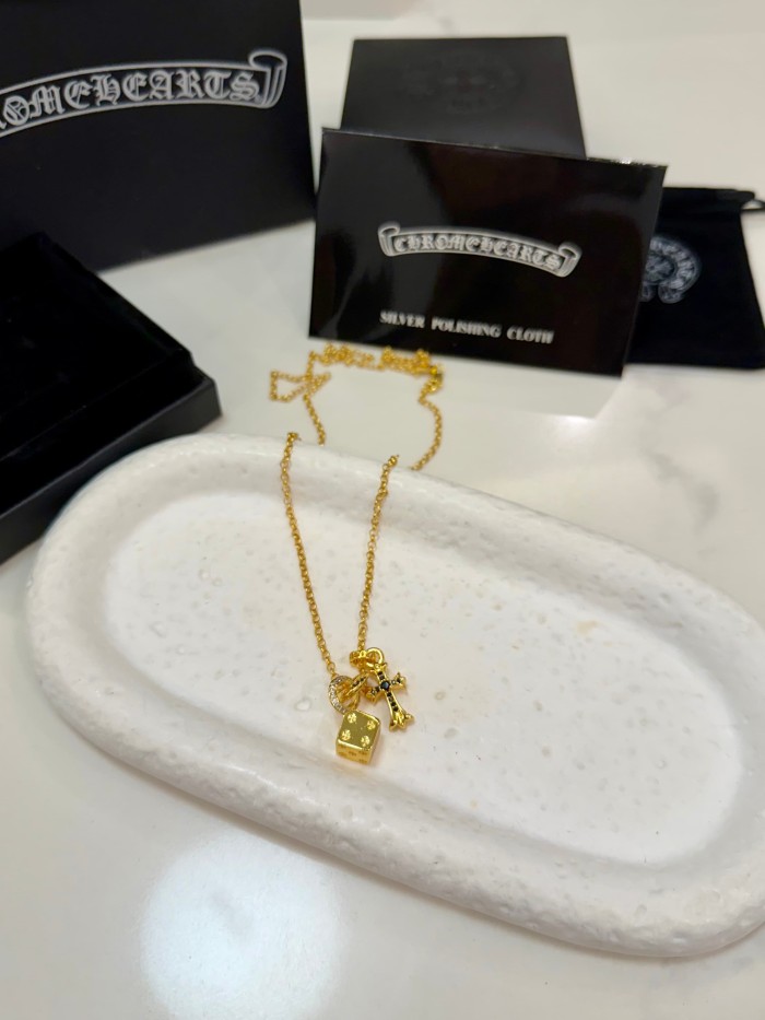 Dice Pendant Black Rhinestone Cross Pendant Gold Plated Necklace 29569606