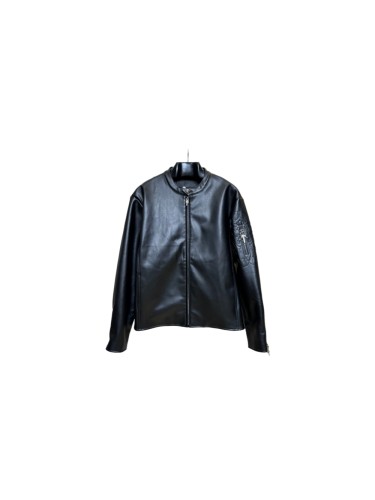 1:1 quality version Sleeve Sword Embroidery Crew Neck Biker Leather Jacket 29567795
