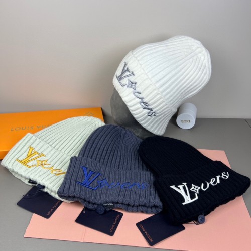1:1 quality version Letter Flower Text Embroidery Rib Knit Woo Unisex Beanie 4 colors 29569855