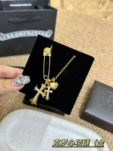 Safety Pin Inlaid Zircon Double Cross Pendant Gold Plated Necklace 29569609