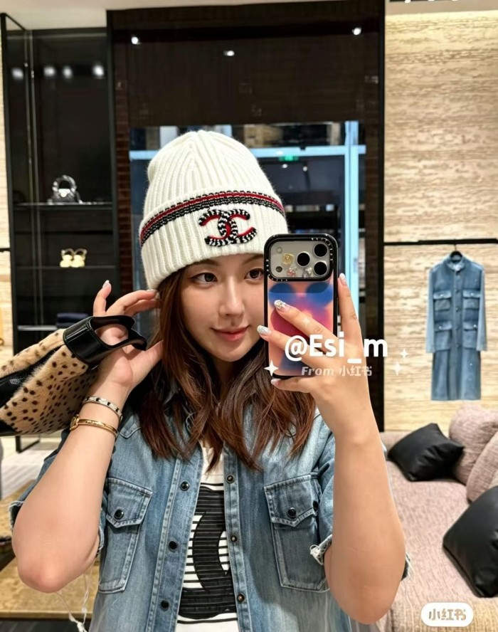 1:1 quality version Houndstooth Letter Embroidery Striped Trim Ribbed Beanie  2 colors 29569871